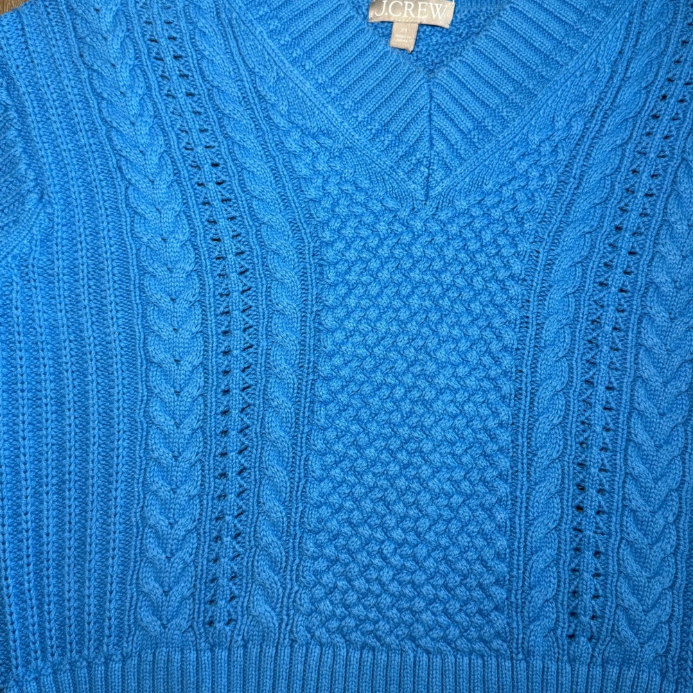 J.Crew Womens Blue Cable Knit V-Neck Cotton Sweater XS - Picture 5 of 8